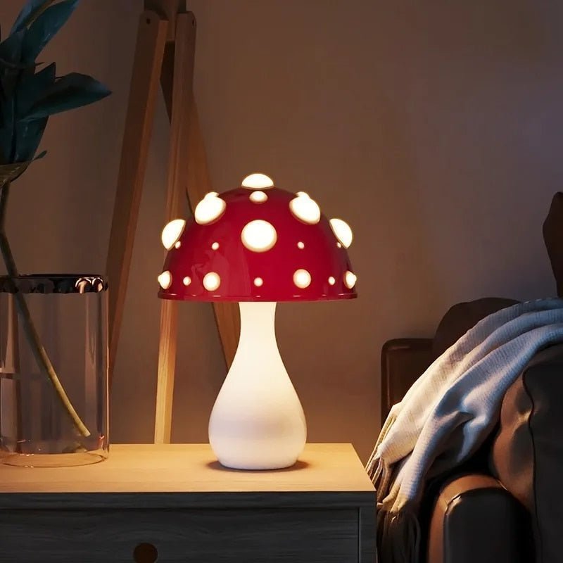 LED-svampelampe – skulpturel bordlampe med varmt lys