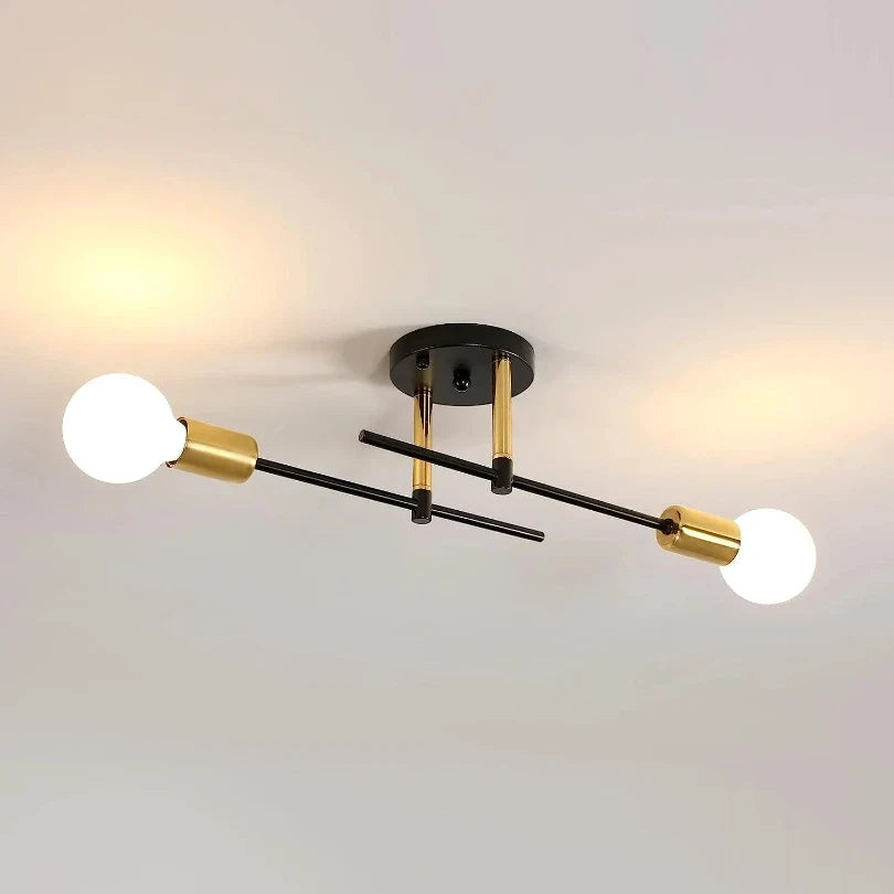 Moderne 2-lys loftlampe – Sort og guld i geometrisk design