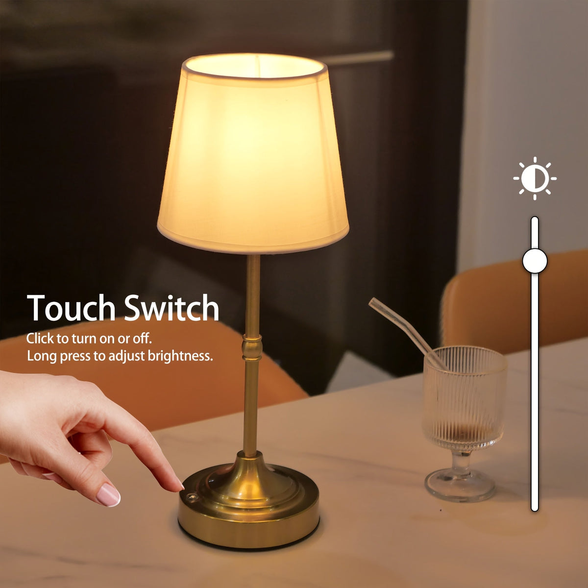 Dæmpbar ledningsfri bordlampe – USB-genopladelig