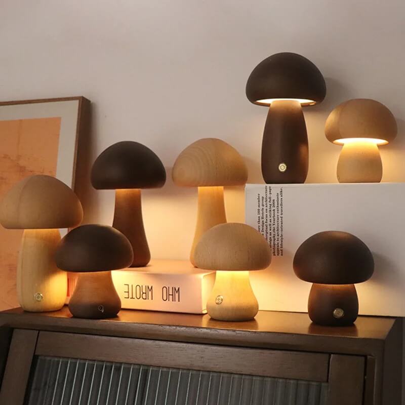 Portobello Svampelampe – Genopladelig Natlampe i Træ