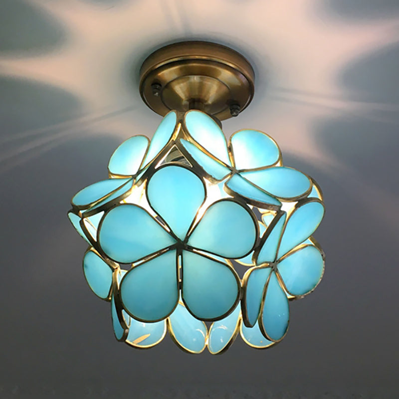 Retro blomsterloftlampe – farverig PVC-skærm