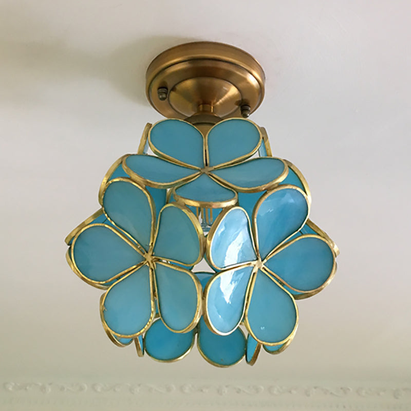 Retro blomsterloftlampe – farverig PVC-skærm