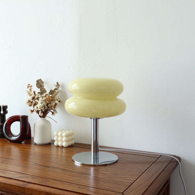 Italiensk Designerlampe – Glasbordlampe med kromfod