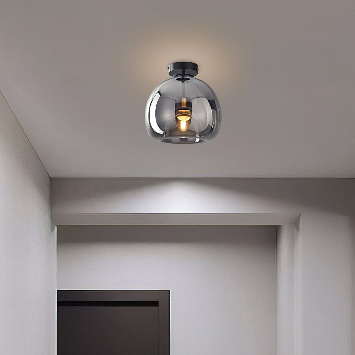 Vintage Bobleglas Loftlampe – Retro Ravfarvet Pendel