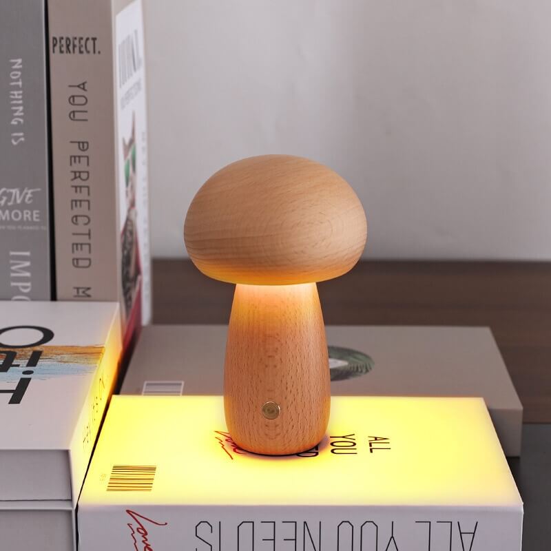 Portobello Svampelampe – Genopladelig Natlampe i Træ