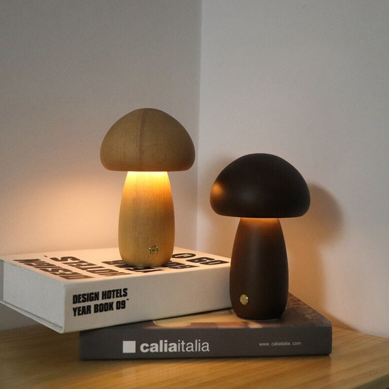 Portobello Svampelampe – Genopladelig Natlampe i Træ