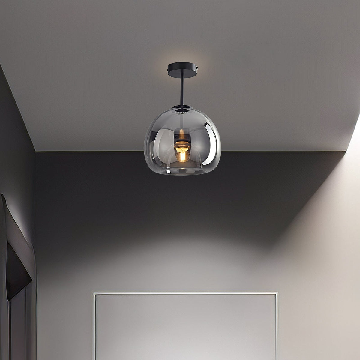 Vintage Bobleglas Loftlampe – Retro Ravfarvet Pendel