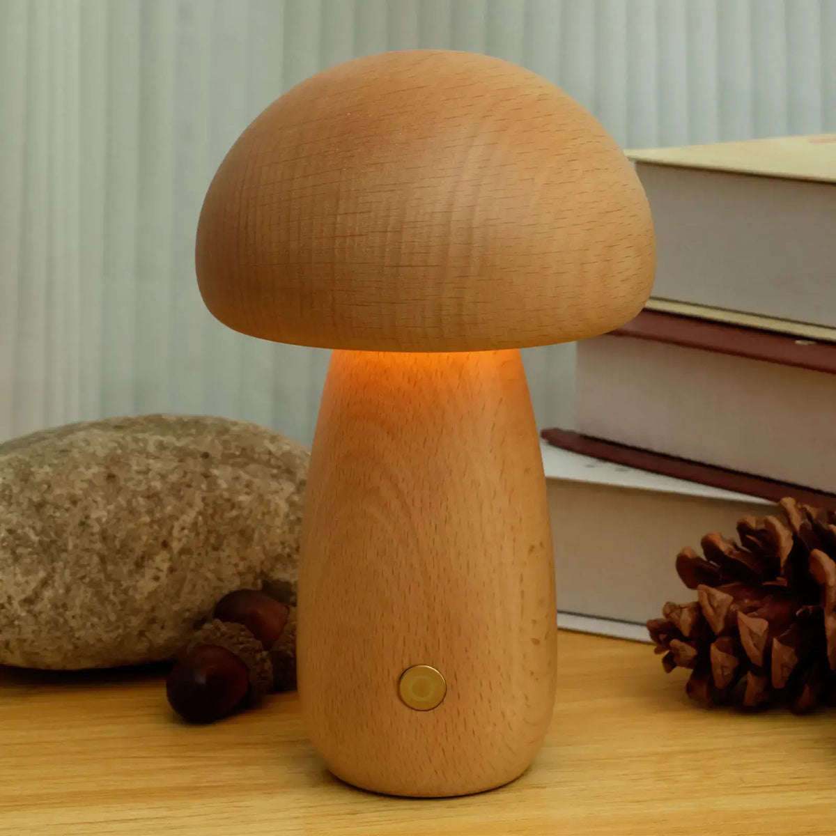 Portobello Svampelampe – Genopladelig Natlampe i Træ