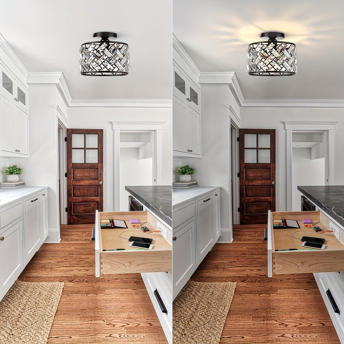 Moderne krystalloftlampe – elegant semi-flush armatur