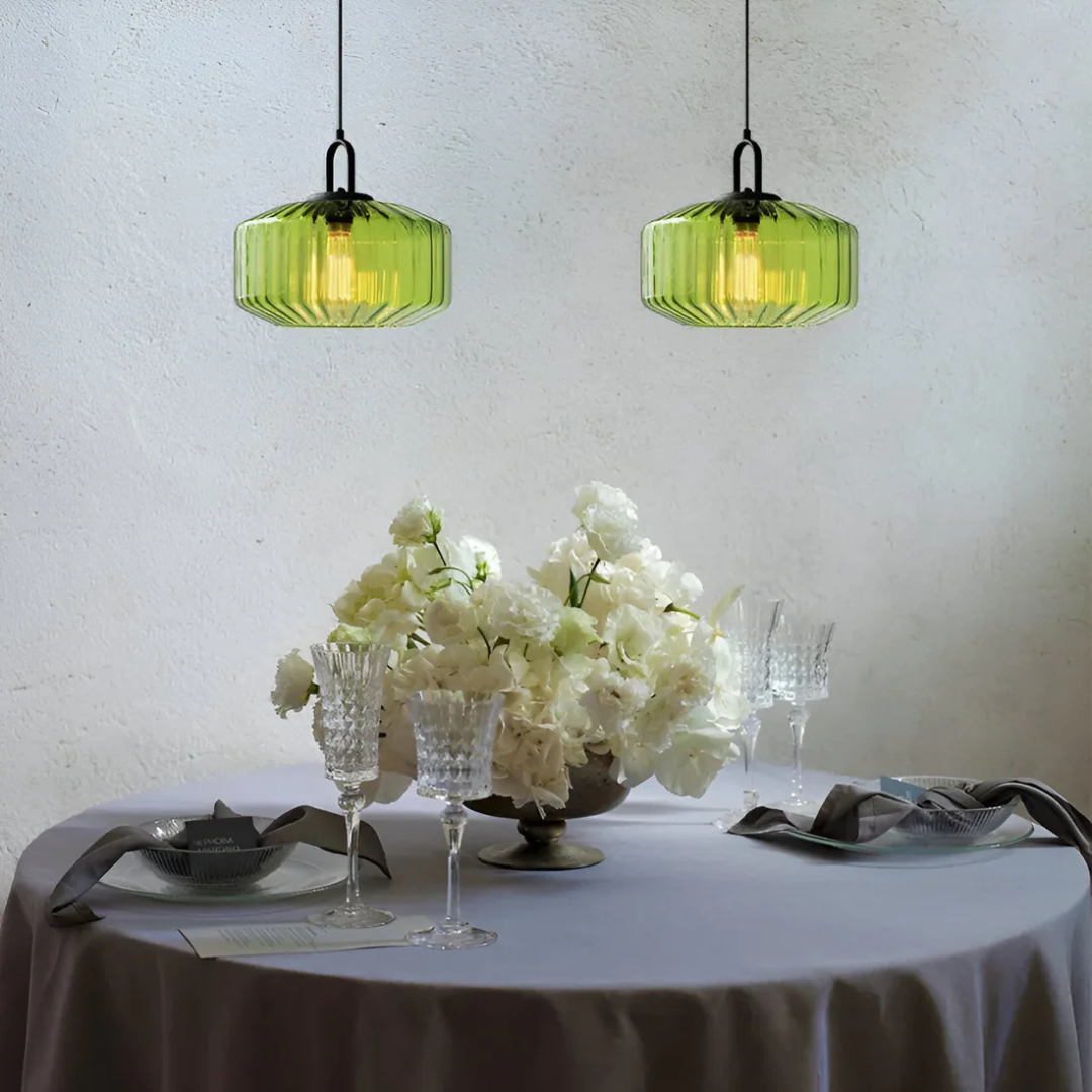 Mireta – glaspendel med retrofarvet glas
