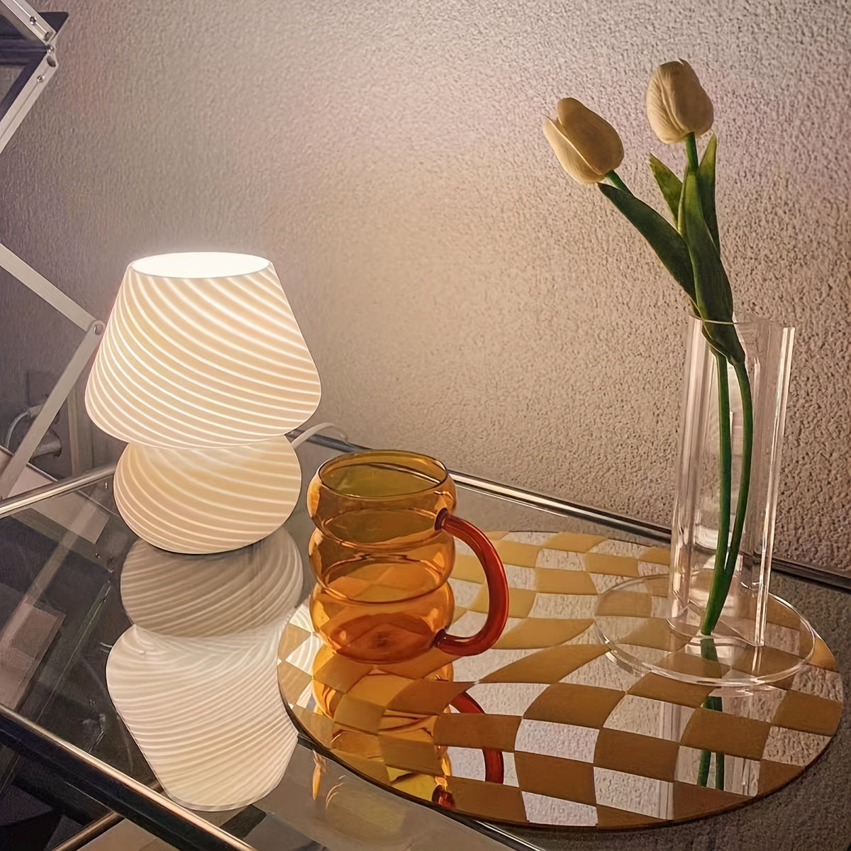 Murano-stil svampelampe – USB dæmpbar bordlampe