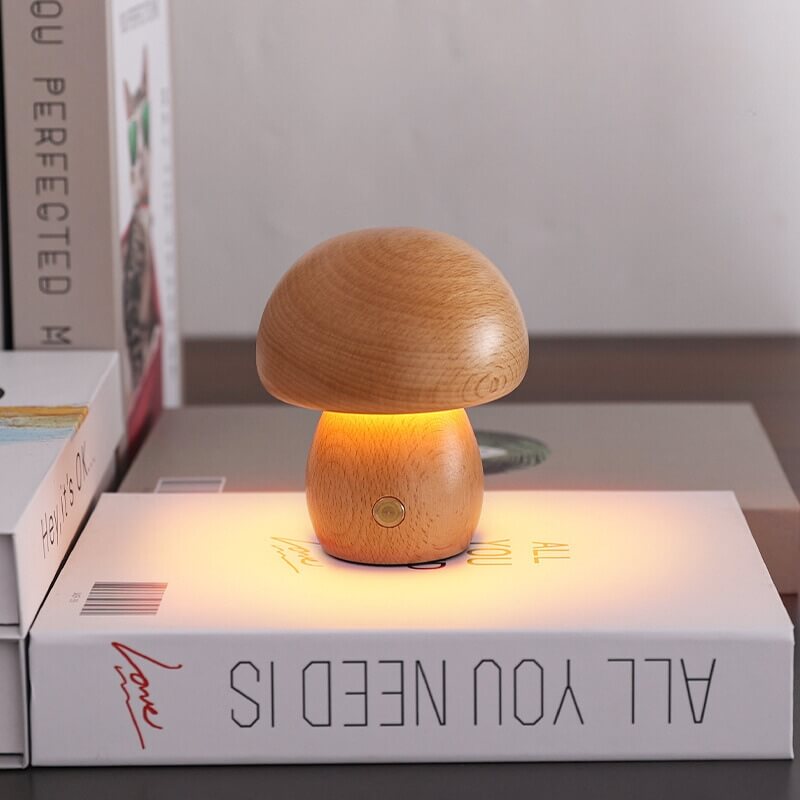 Portobello Svampelampe – Genopladelig Natlampe i Træ