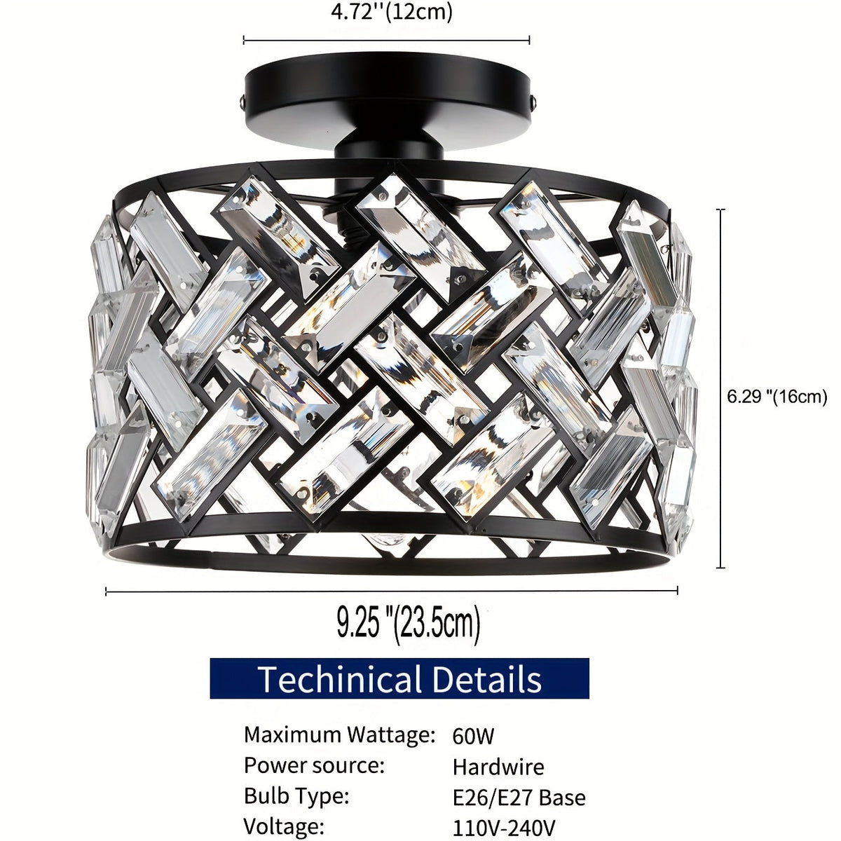 Moderne krystalloftlampe – elegant semi-flush armatur