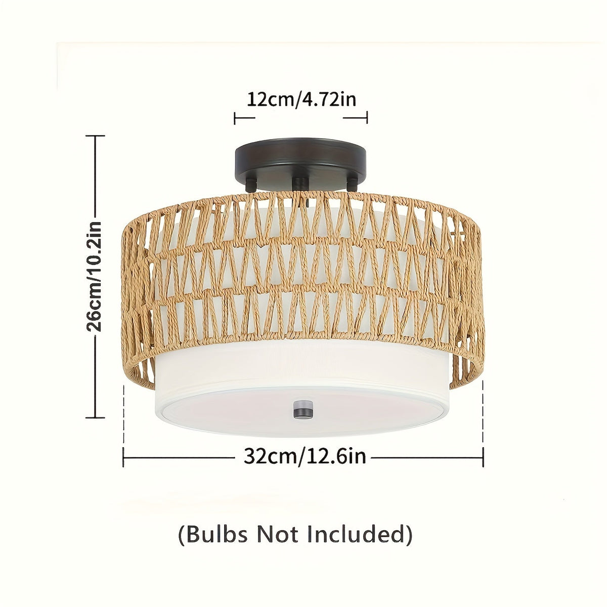 Boho Rattan Loftlampe – Halvindbygget med Hørskærm