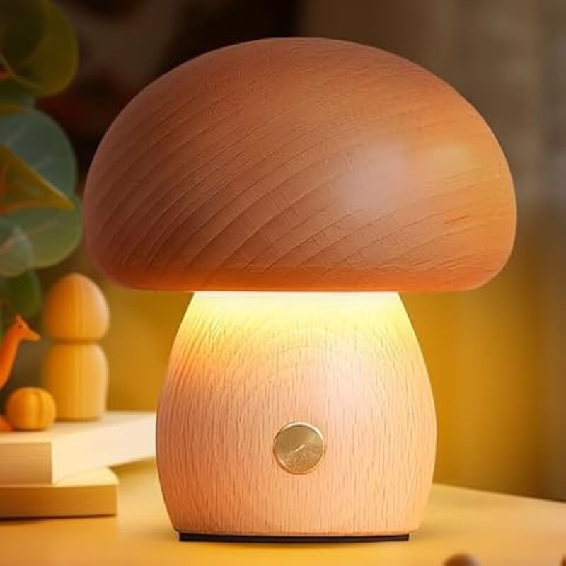 Portobello Svampelampe – Genopladelig Natlampe i Træ