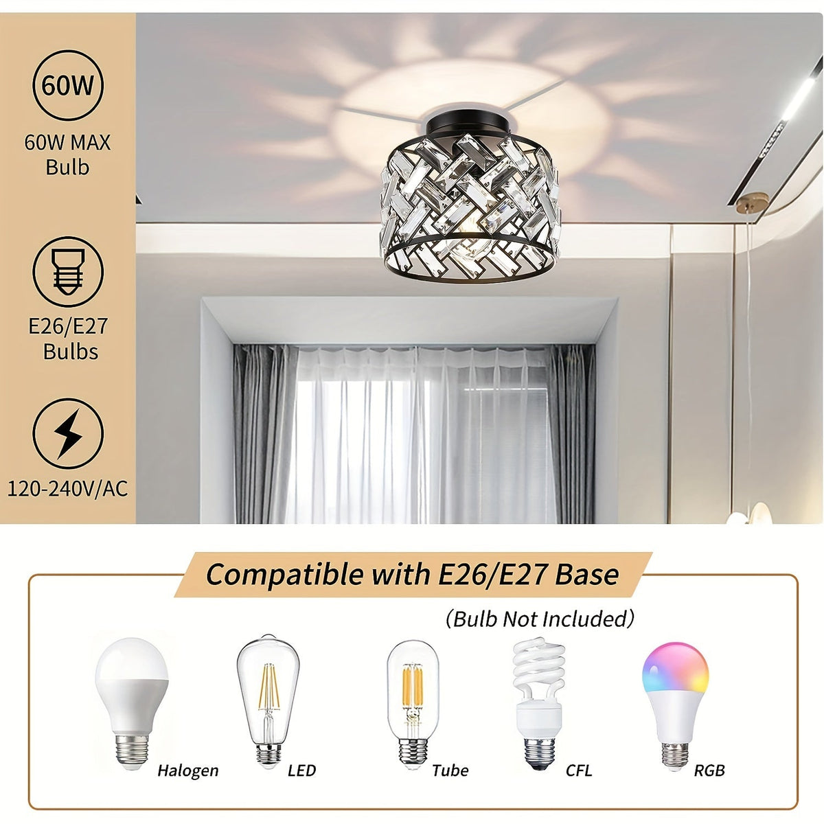 Moderne krystalloftlampe – elegant semi-flush armatur