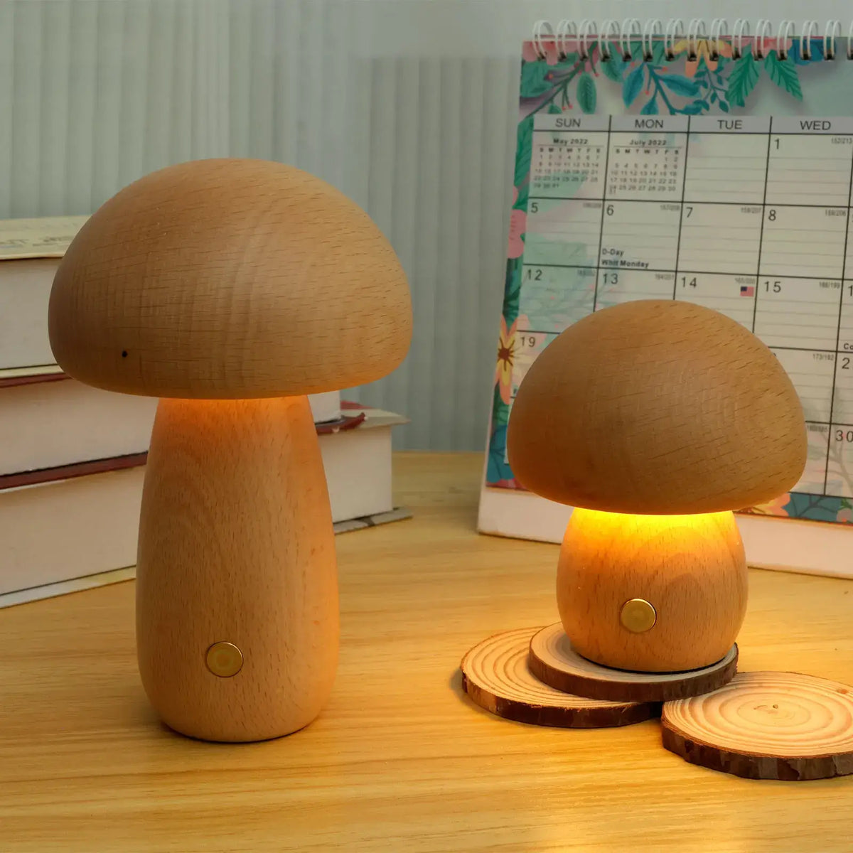Portobello Svampelampe – Genopladelig Natlampe i Træ