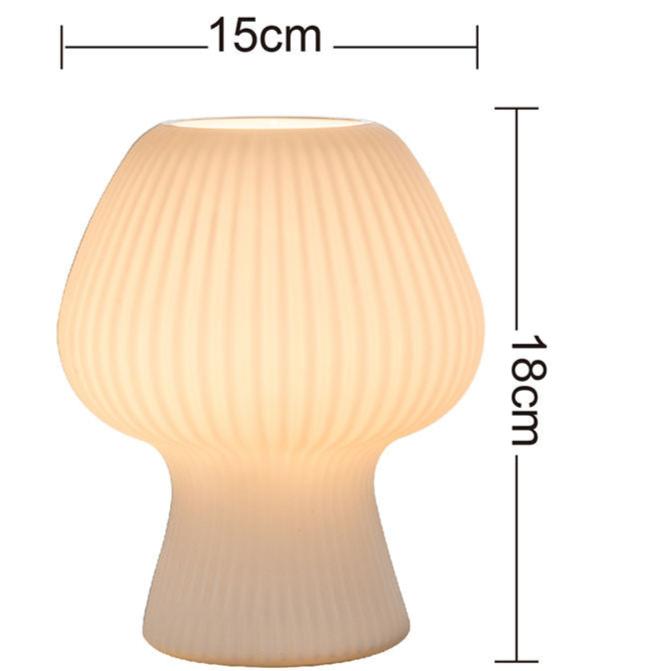 Vintage natbordslampe – svampeformet i ribbet glas