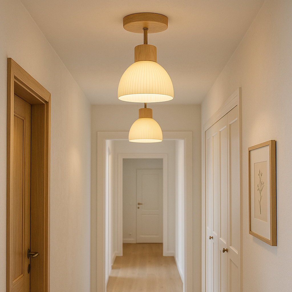 Ailse Loftlampe – træ og glas med blødt LED-lys