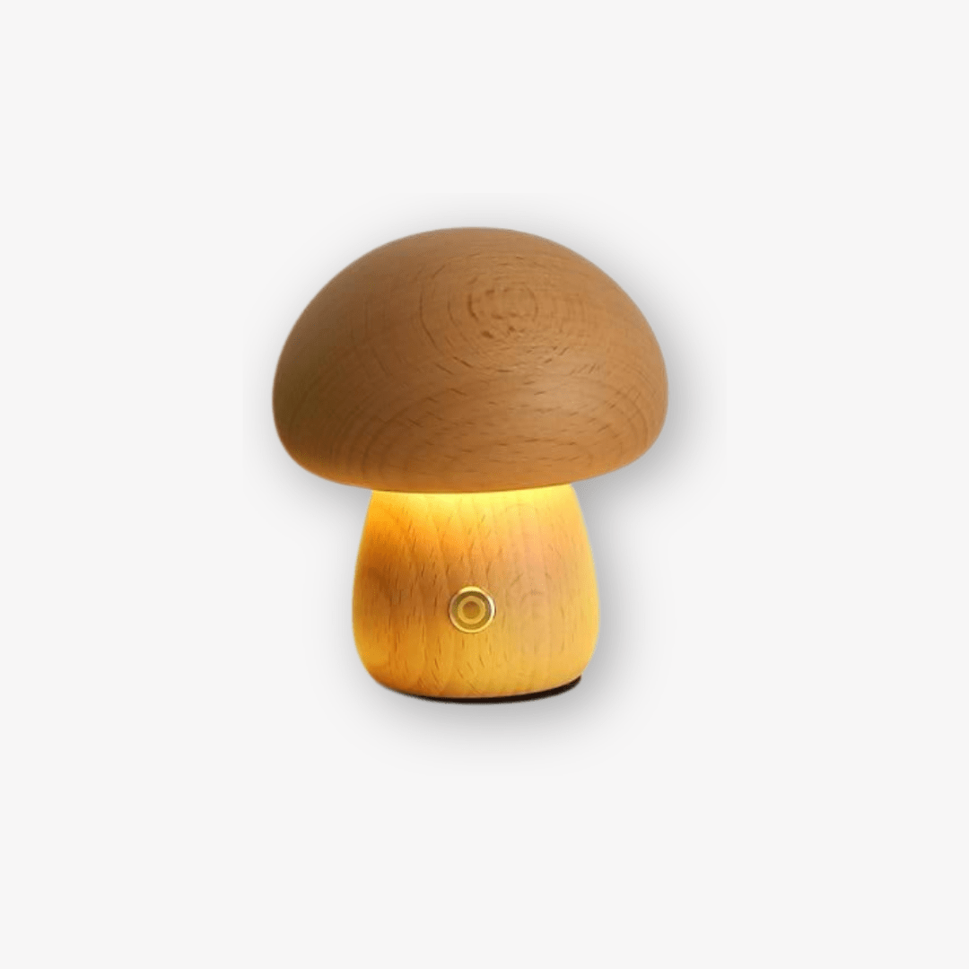 Portobello Svampelampe – Genopladelig Natlampe i Træ