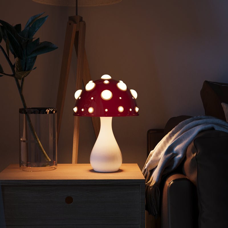 LED-svampelampe – skulpturel bordlampe med varmt lys