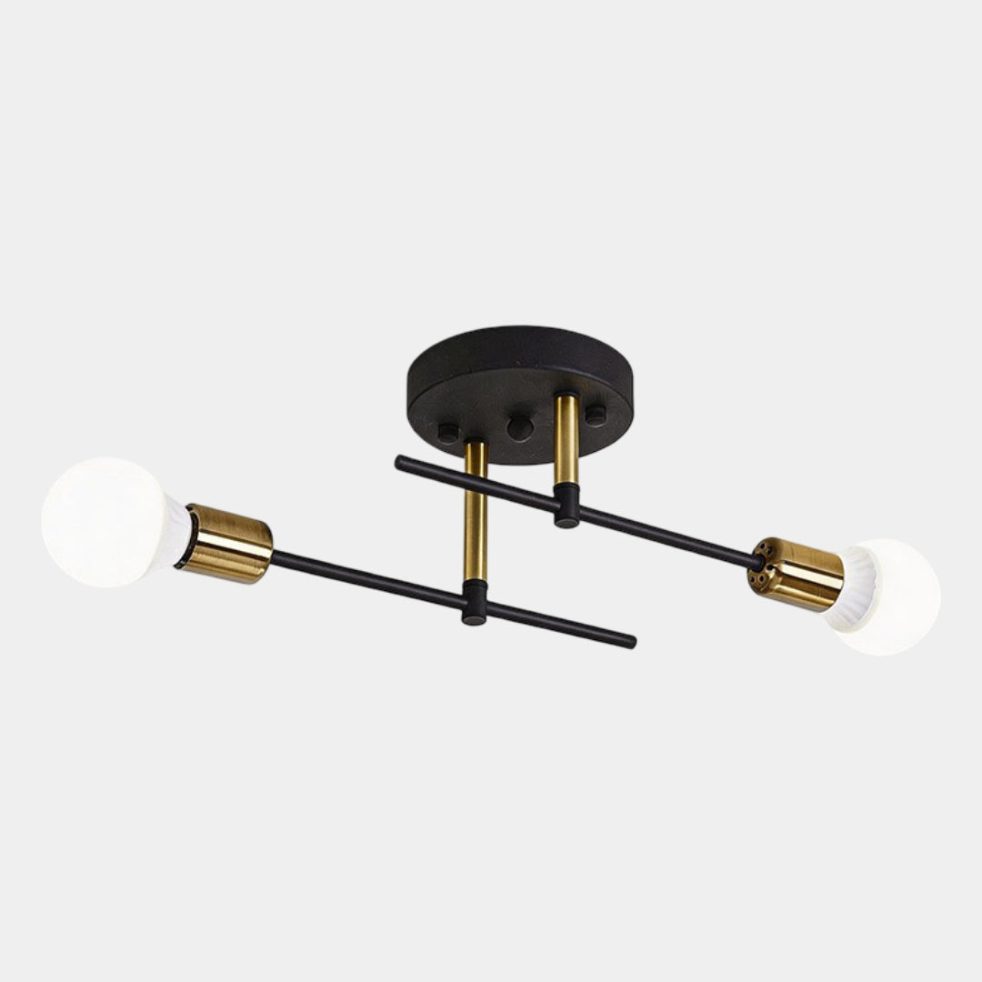 Moderne 2-lys loftlampe – Sort og guld i geometrisk design