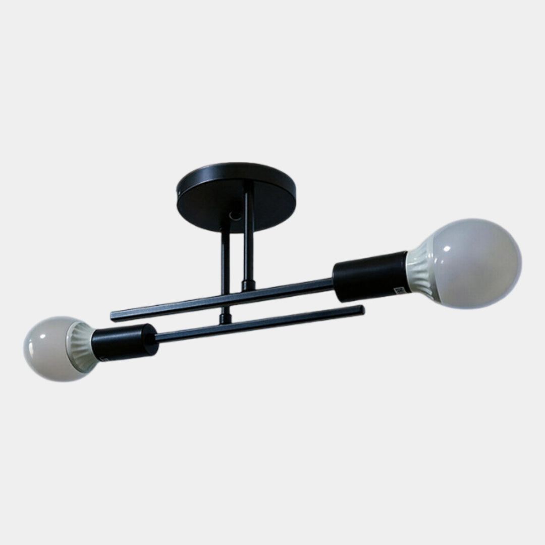 Moderne 2-lys loftlampe – Sort og guld i geometrisk design