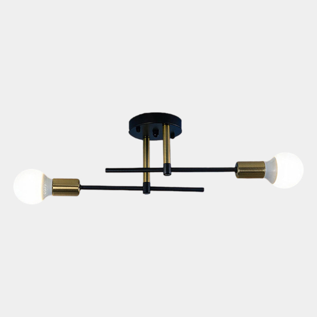 Moderne 2-lys loftlampe – Sort og guld i geometrisk design