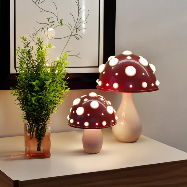 LED-svampelampe – skulpturel bordlampe med varmt lys
