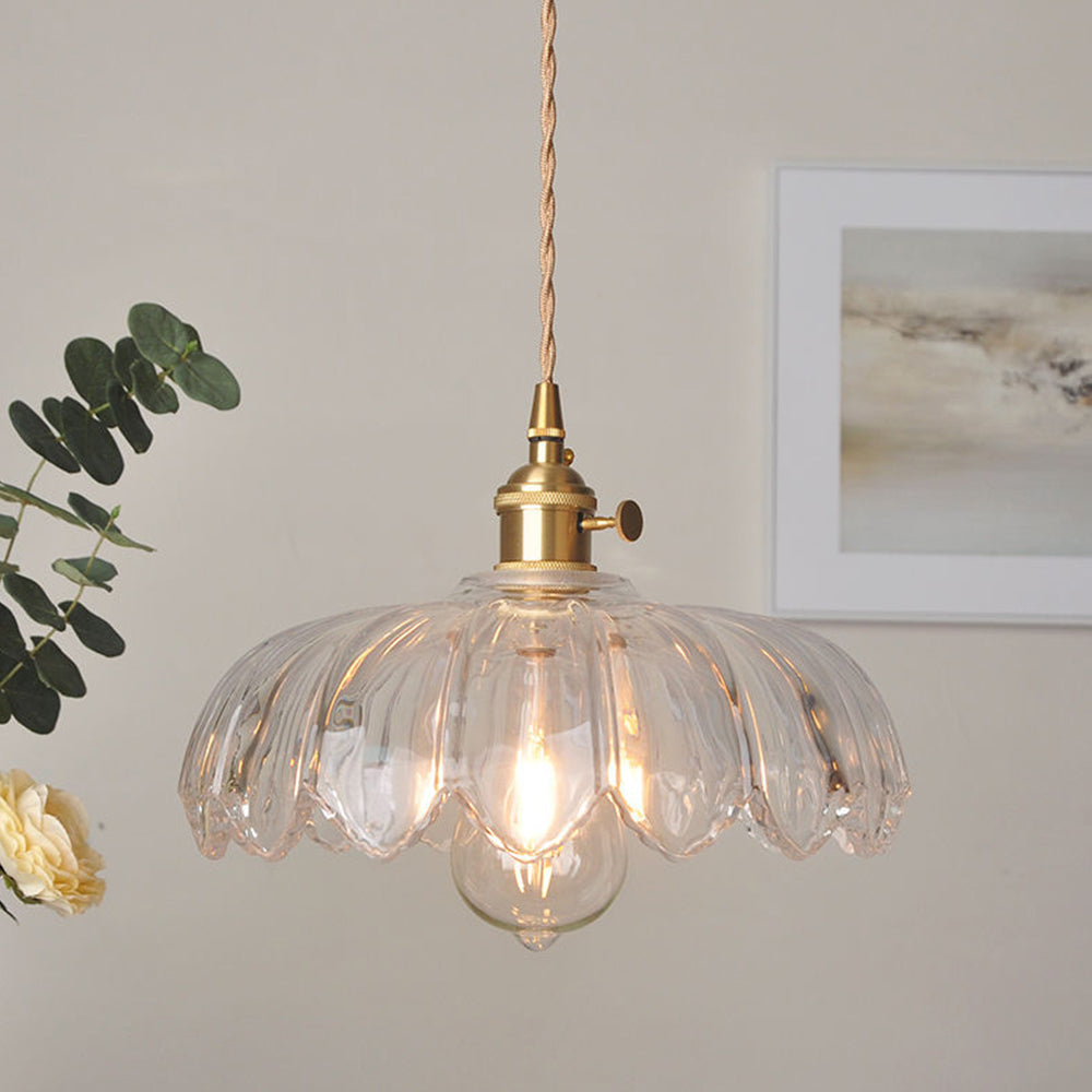 Vintage Blomsterpendel – Farvet glas i messing