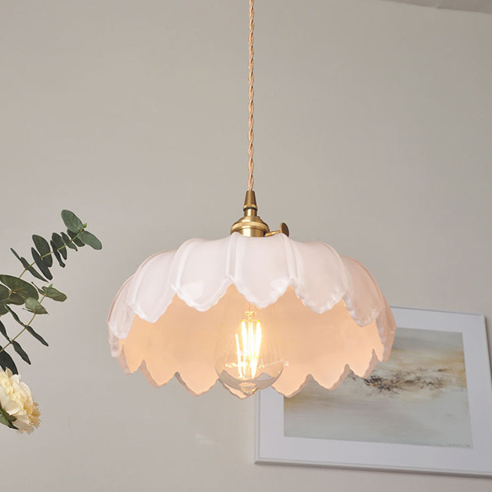 Vintage Blomsterpendel – Farvet glas i messing