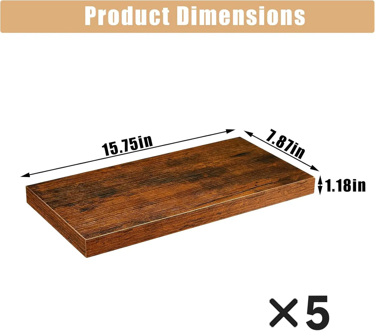 HYLDA Estante de pared – Juego de 5 estantes flotantes de madera rústica