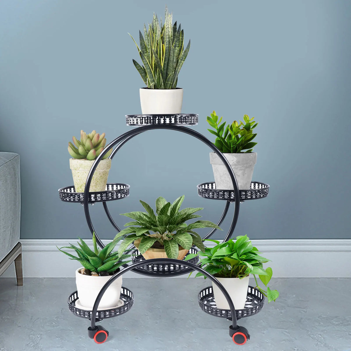 Metal planteholder på hjul – 6 niveauer til planter