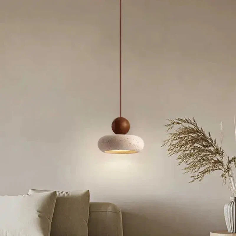 Natursten & Træ Pendel – Vintage Minimalistisk Design