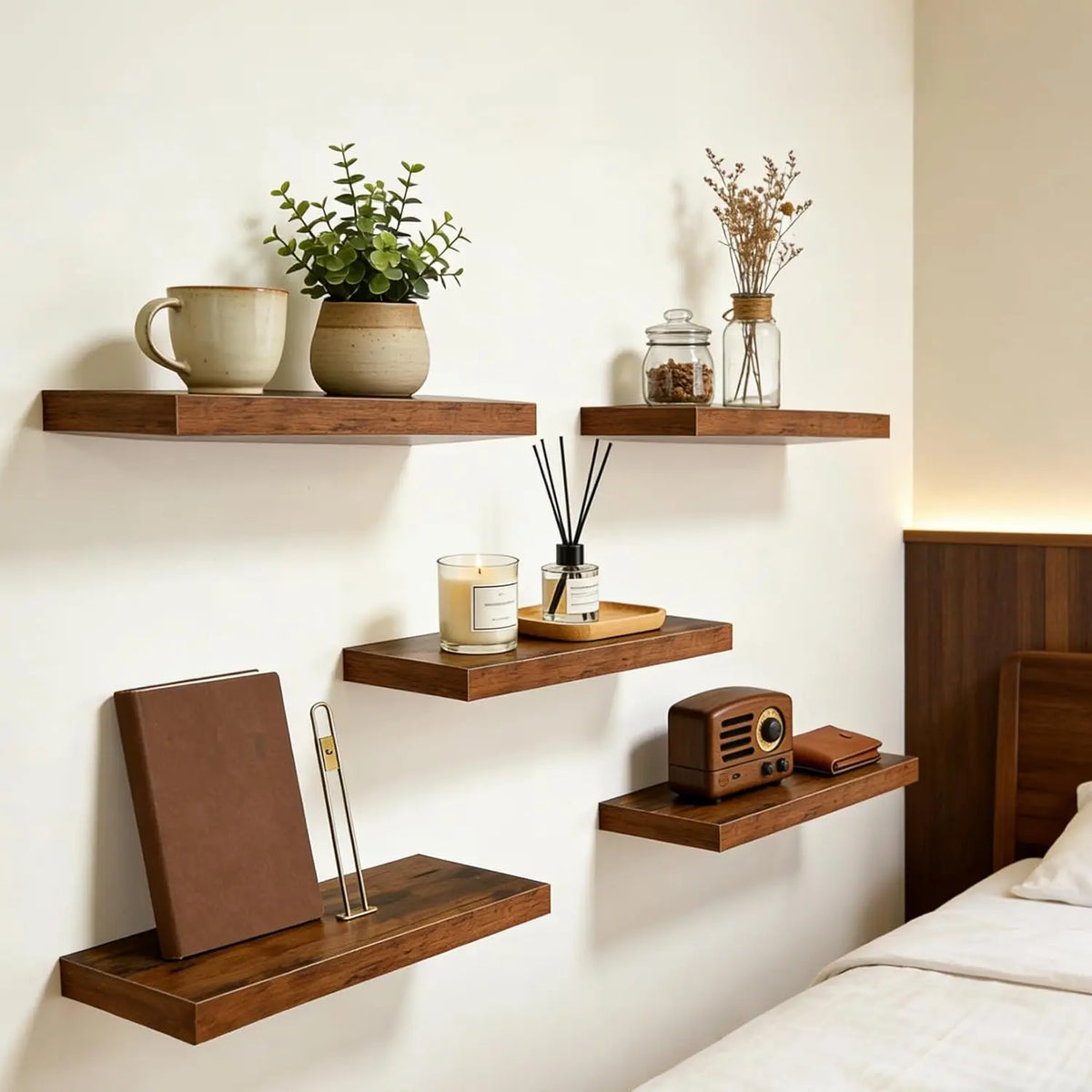 HYLDA Estante de pared – Juego de 5 estantes flotantes de madera rústica