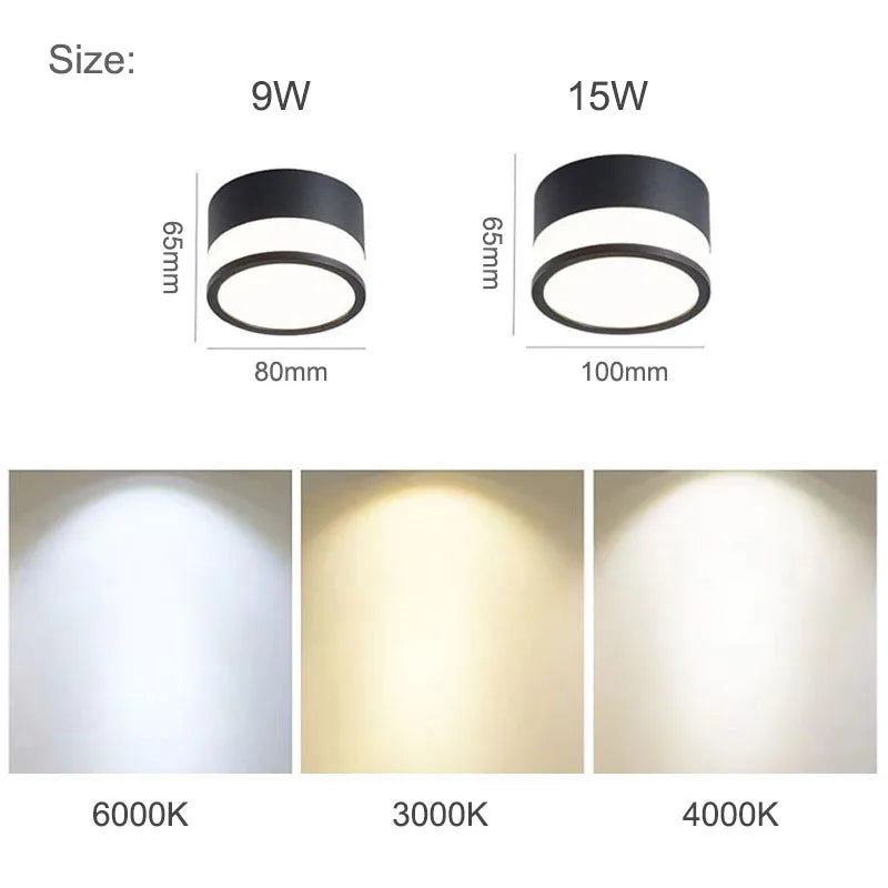 Nordic LED-spot til overflademontage | 9W / 15W loftslampe