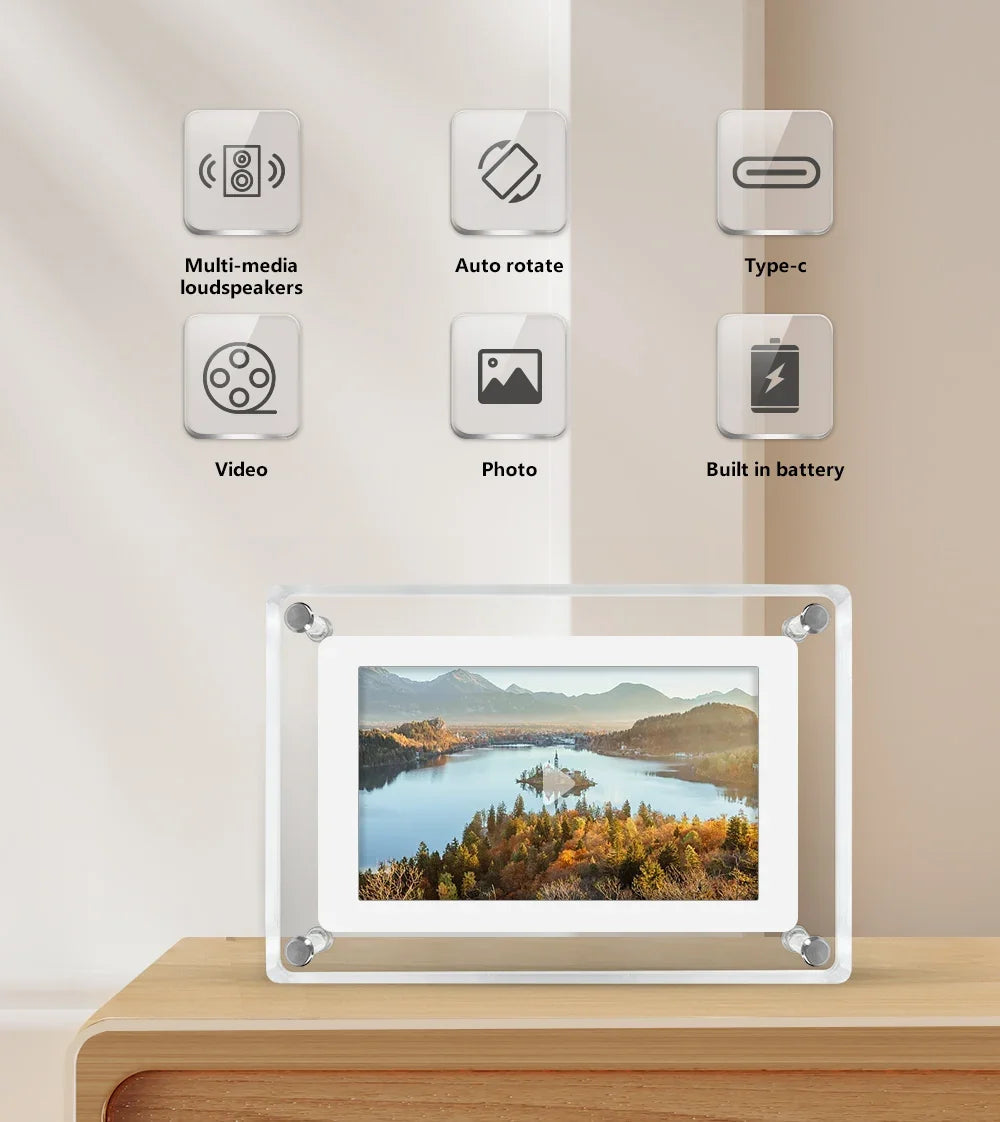 ClearFrame – digital fotoramme i akryl med IPS-skærm