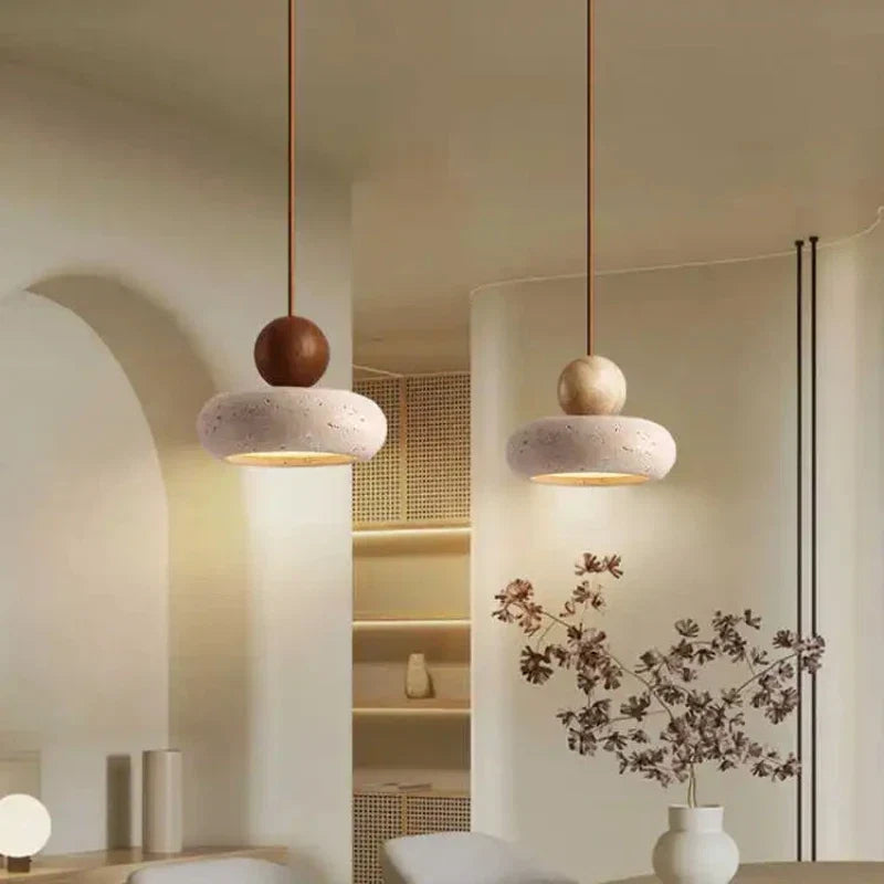 Natursten & Træ Pendel – Vintage Minimalistisk Design