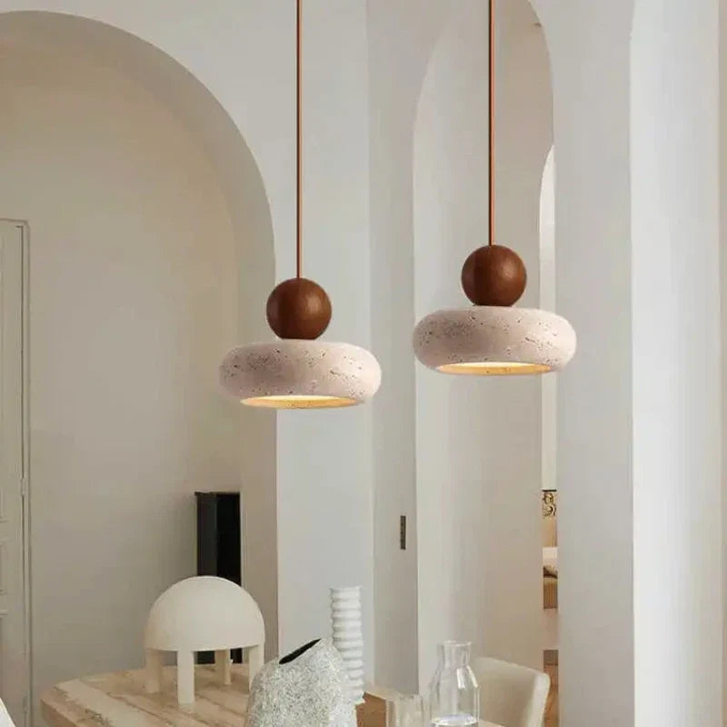Natursten & Træ Pendel – Vintage Minimalistisk Design