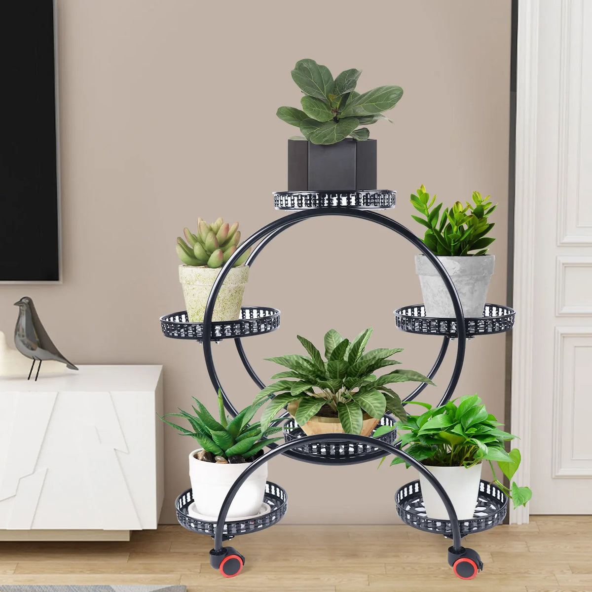 Metal planteholder på hjul – 6 niveauer til planter
