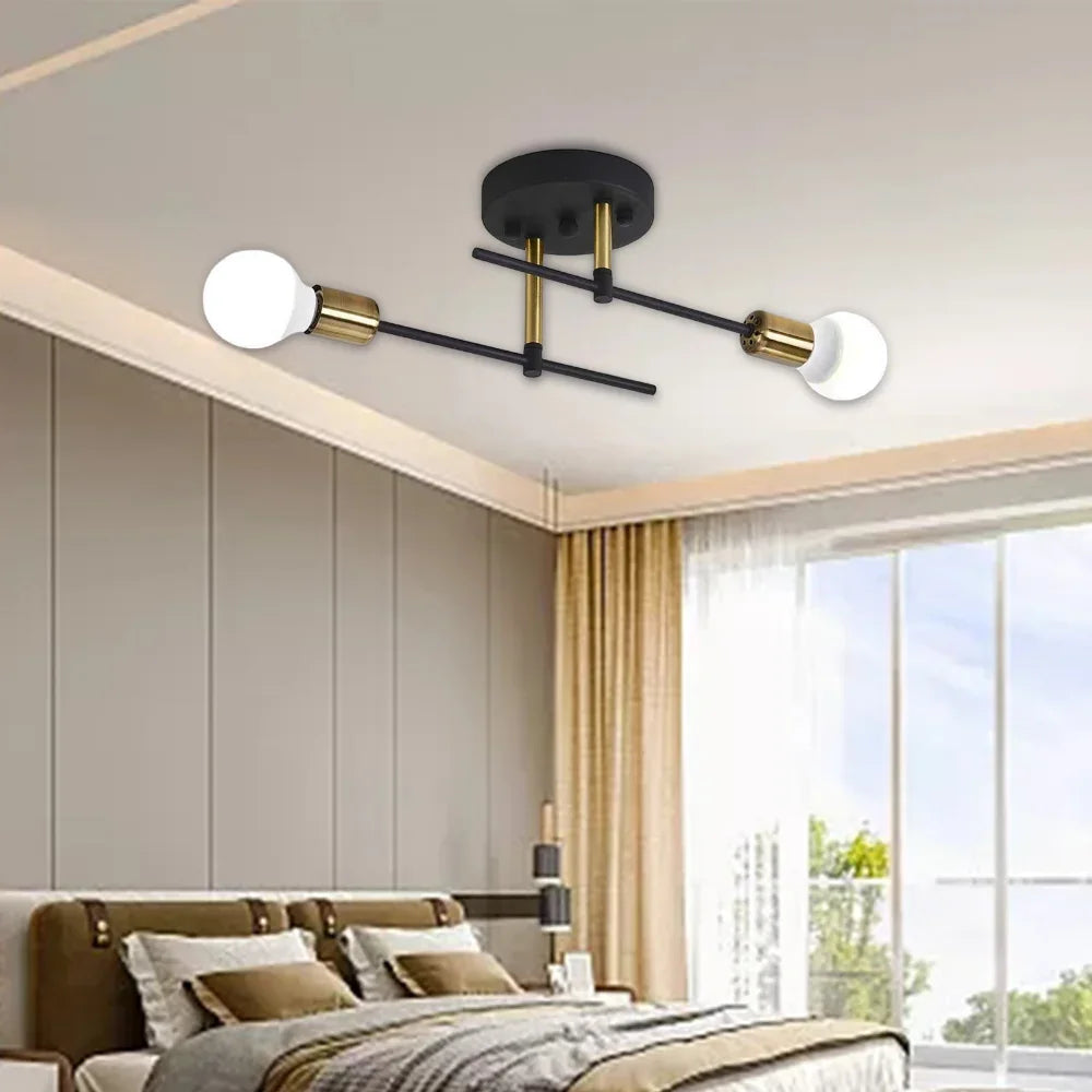 Moderne 2-lys loftlampe – Sort og guld i geometrisk design