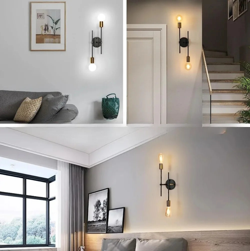 Moderne 2-lys loftlampe – Sort og guld i geometrisk design