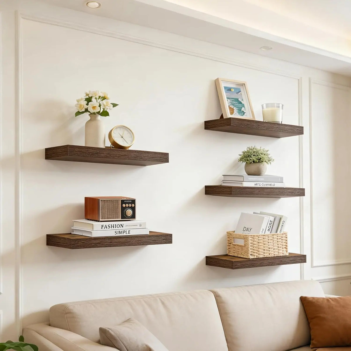 HYLDA Estante de pared – Juego de 5 estantes flotantes de madera rústica