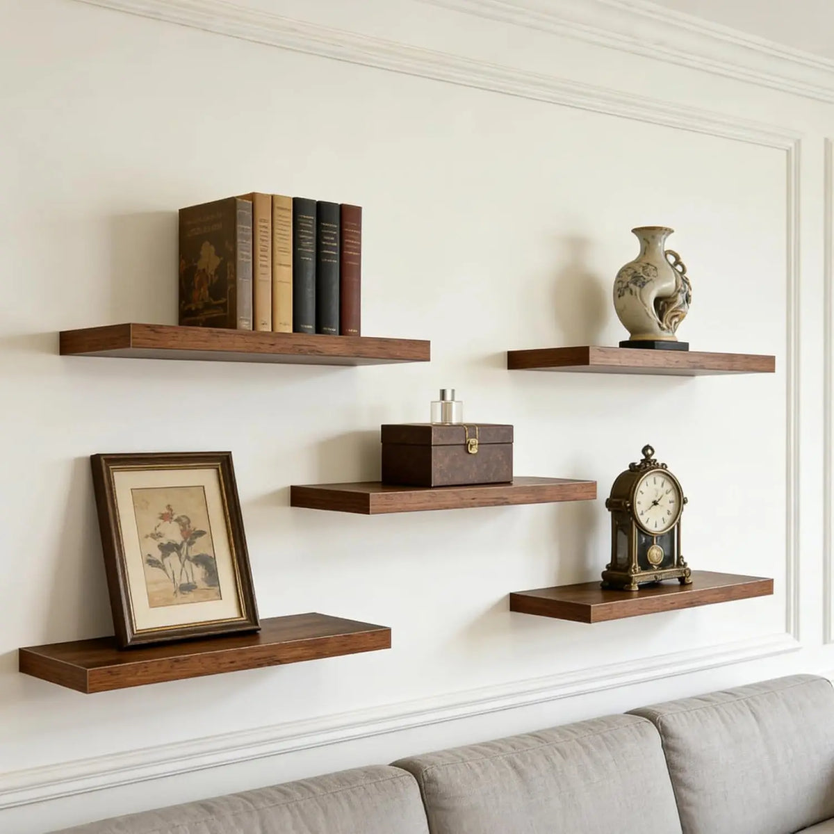 HYLDA Estante de pared – Juego de 5 estantes flotantes de madera rústica