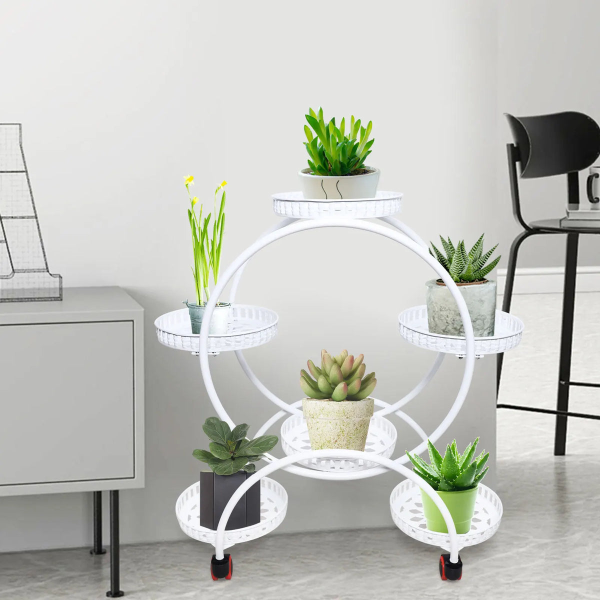 Metal planteholder på hjul – 6 niveauer til planter