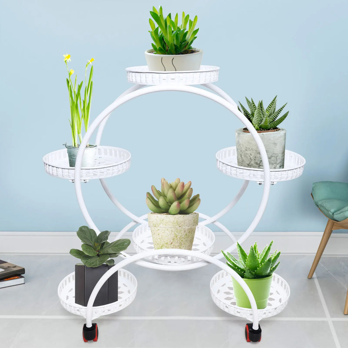 Metal planteholder på hjul – 6 niveauer til planter