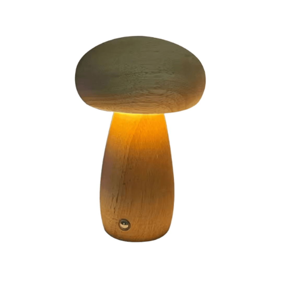 Portobello Svampelampe – Genopladelig Natlampe i Træ