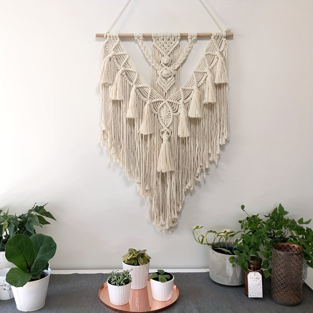 Håndvævet macramé-vægtæppe – boho-inspireret vægpynt