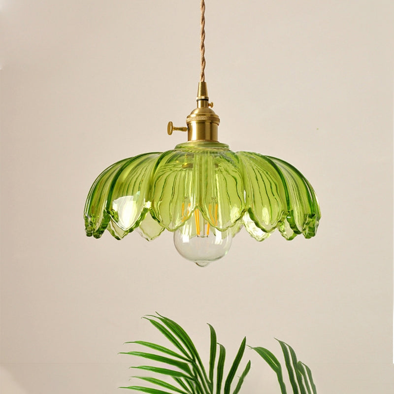 Vintage Blomsterpendel – Farvet glas i messing