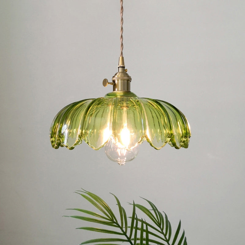Vintage Blomsterpendel – Farvet glas i messing